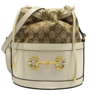 Gucci Horsebit 1955 Bucket Bag Shoulder Bag 602118 Cream Dark Brown Beige